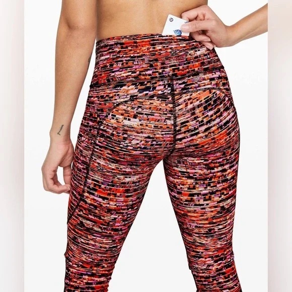 Lululemon Fast and Free Crop I| 19" *Nulux Flash Pleat Orange Multi Size 10 - Picture 4 of 8